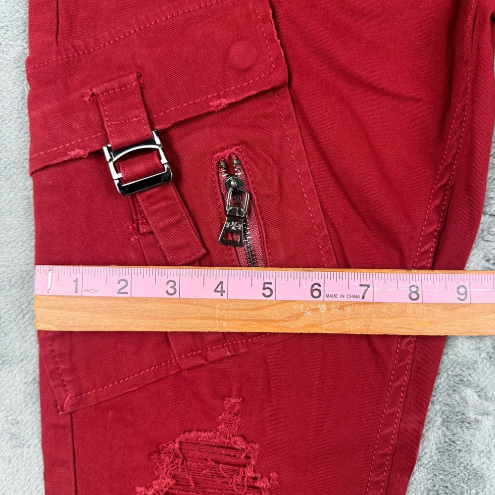 Smugglers Moon Mens Red Cargo Pants Zippers Distressed Utility Slim Fit 34x32 - Picture 6 of 9